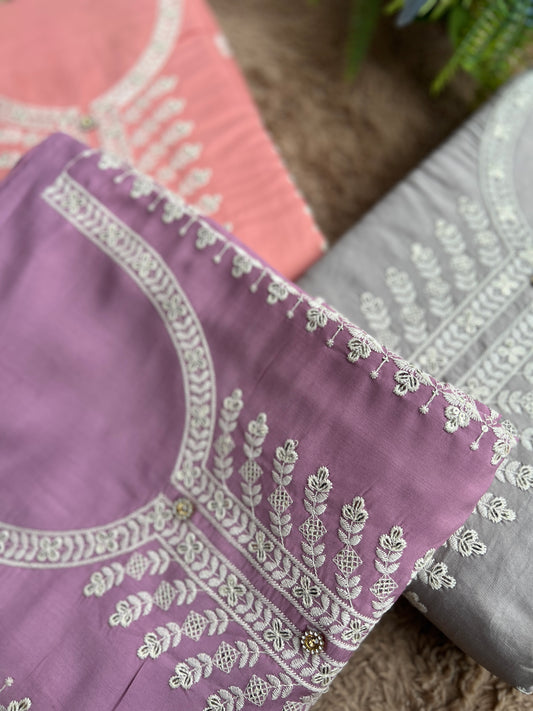Embroidered Maslin Salwar suit with organza Embroidered Dupatta