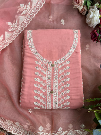 Embroidered Maslin Salwar suit with organza Embroidered Dupatta