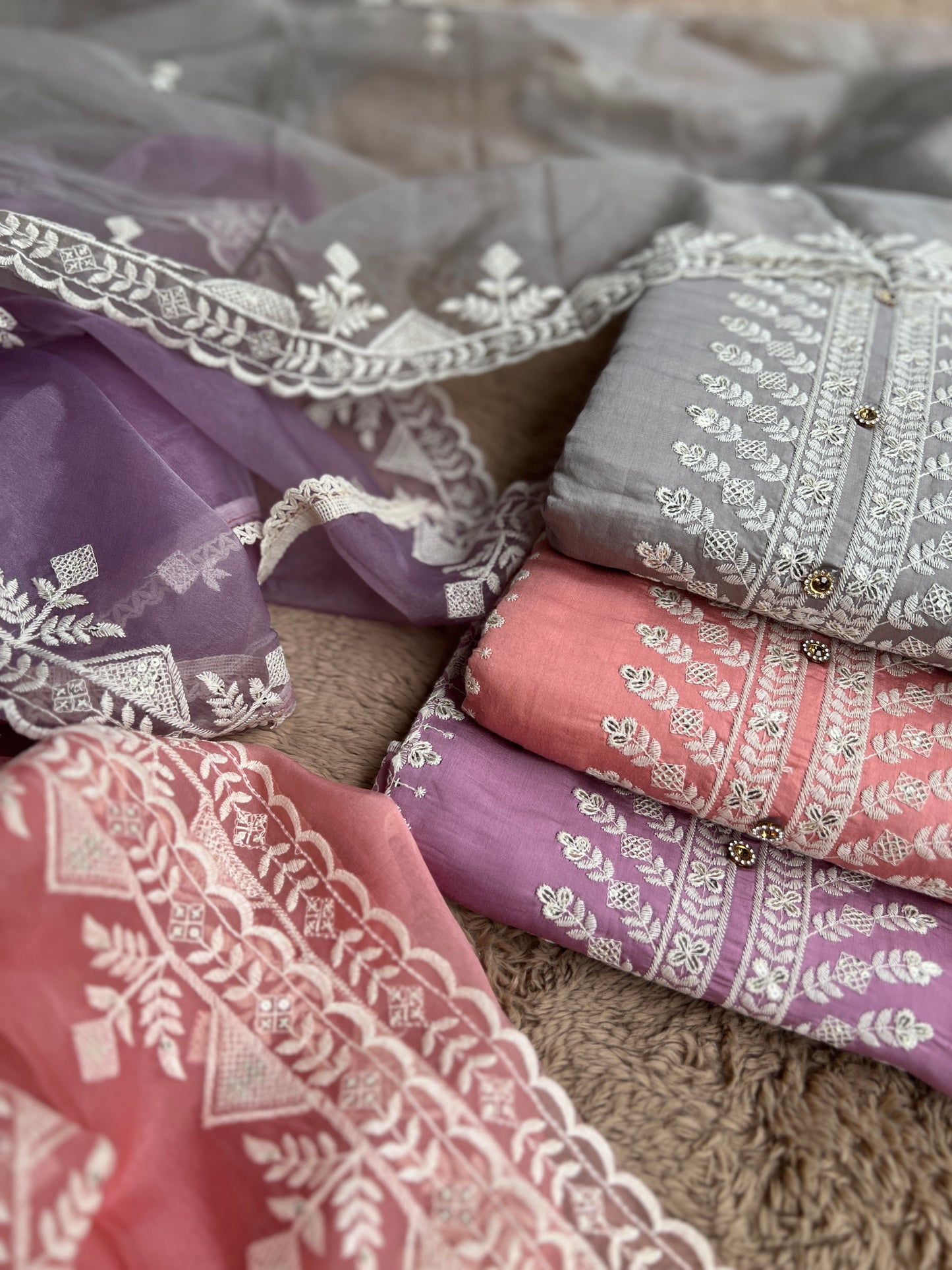 Embroidered Maslin Salwar suit with organza Embroidered Dupatta
