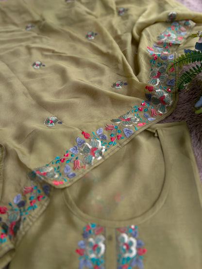 Green Embroidered Semistiched Salwar suit