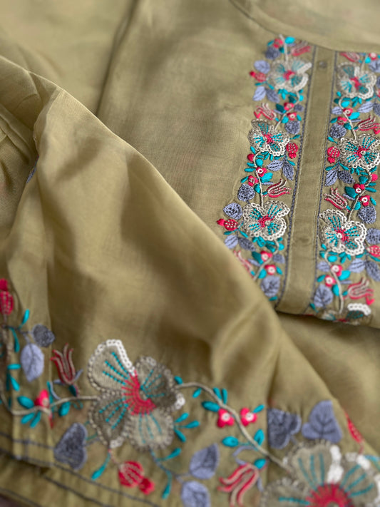 Green Embroidered Semistiched Salwar suit