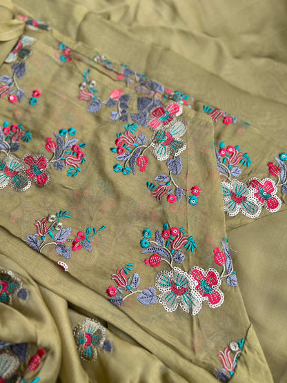 Green Embroidered Semistiched Salwar suit