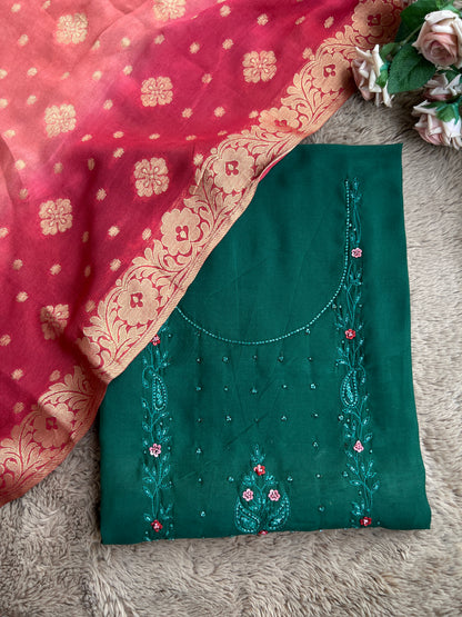 Green and Maroon Salwar Suit with  Georgette Banarasi Dupatta