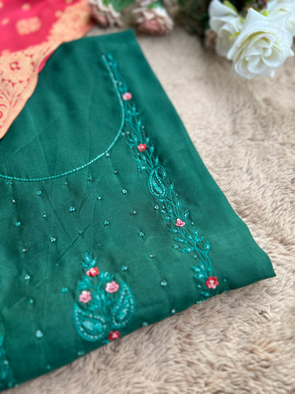 Green and Maroon Salwar Suit with  Georgette Banarasi Dupatta