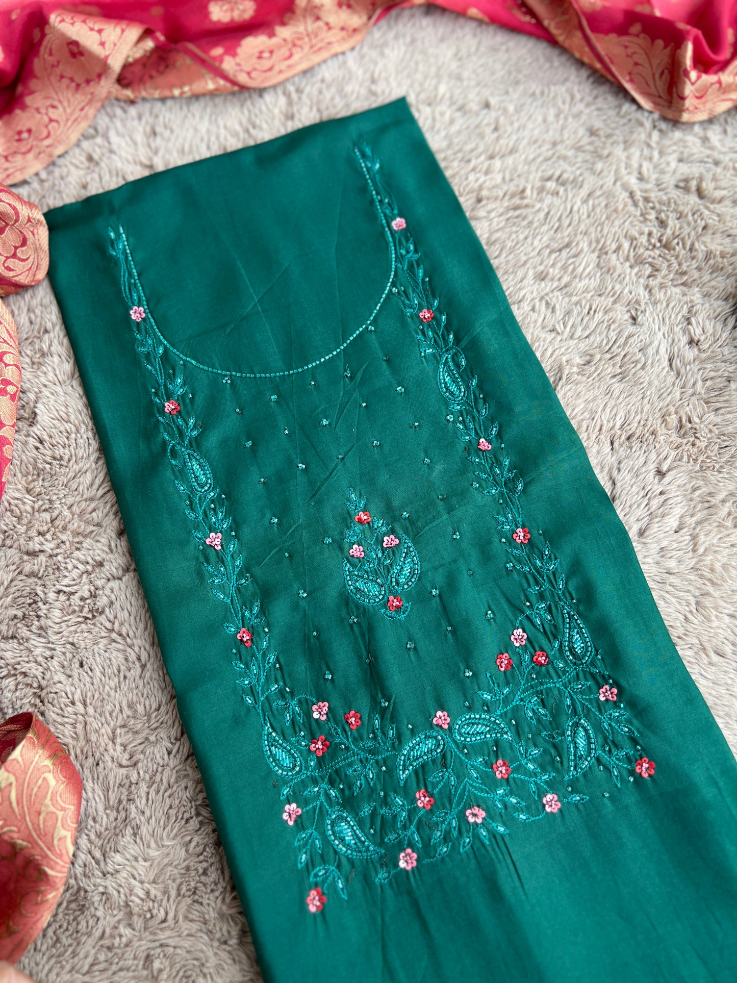 Green and Maroon Salwar Suit with  Georgette Banarasi Dupatta
