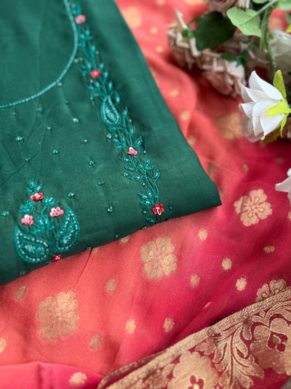 Green and Maroon Salwar Suit with  Georgette Banarasi Dupatta