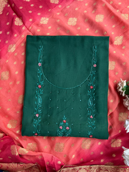 Green and Maroon Salwar Suit with  Georgette Banarasi Dupatta