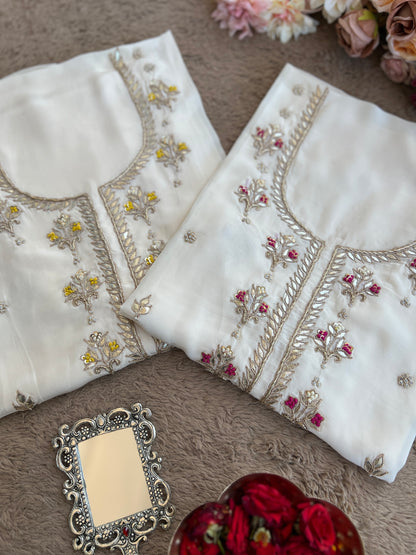 Vanilla Elegance with Dual Dupatta Charm – Butter Crepe Handwork Suit