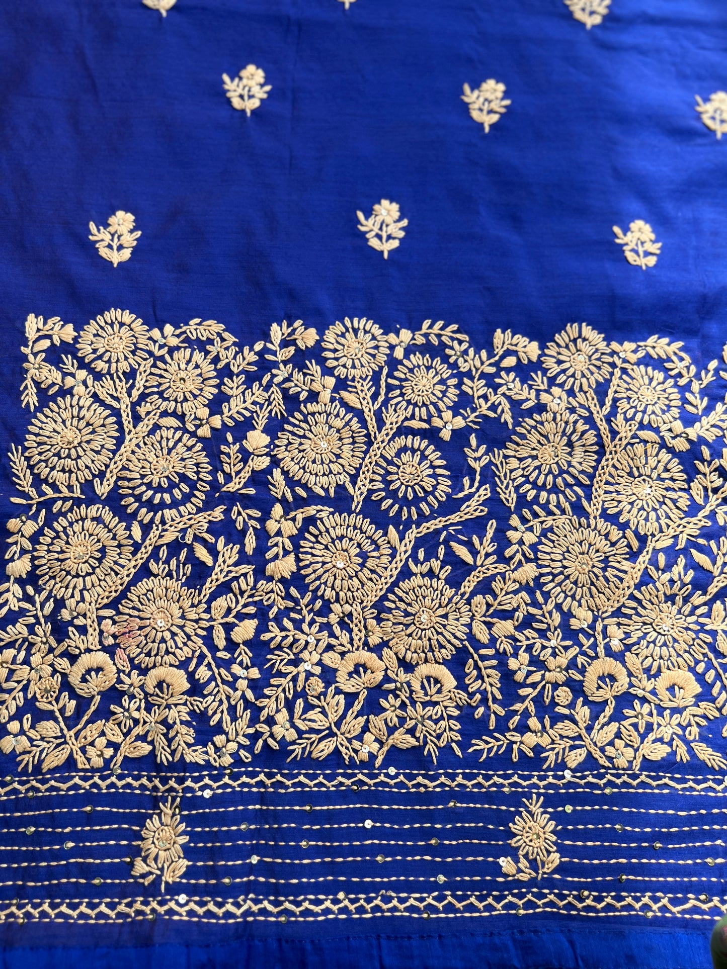 Royal Blue  Hand-Embroidered Chanderi Silk