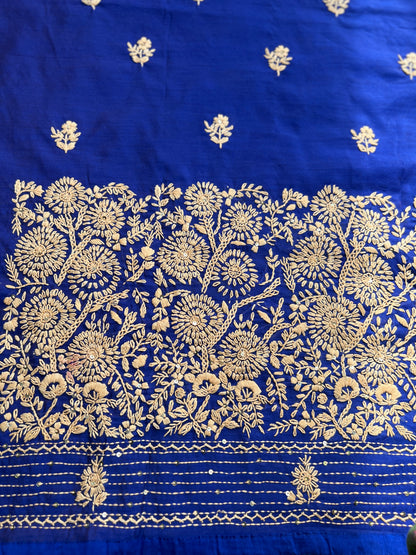 Royal Blue  Hand-Embroidered Chanderi Silk