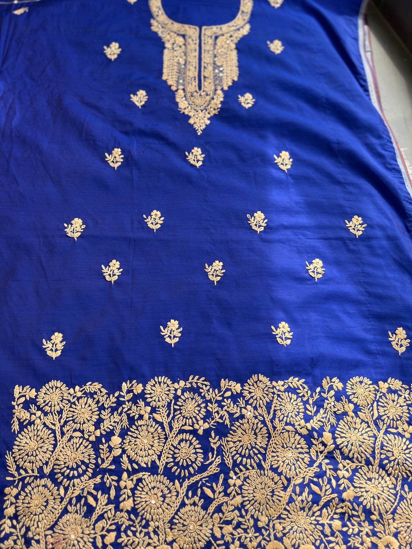 Royal Blue  Hand-Embroidered Chanderi Silk