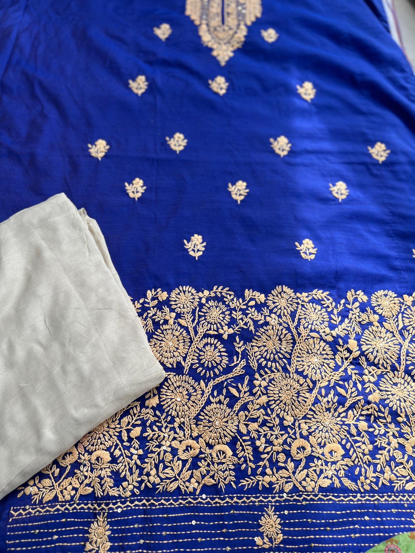 Royal Blue  Hand-Embroidered Chanderi Silk