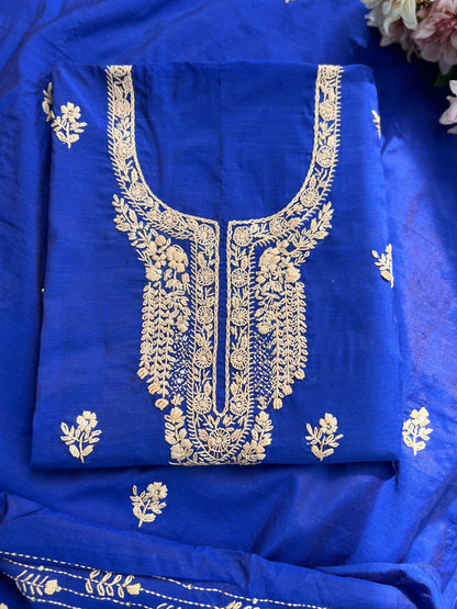 Royal Blue  Hand-Embroidered Chanderi Silk