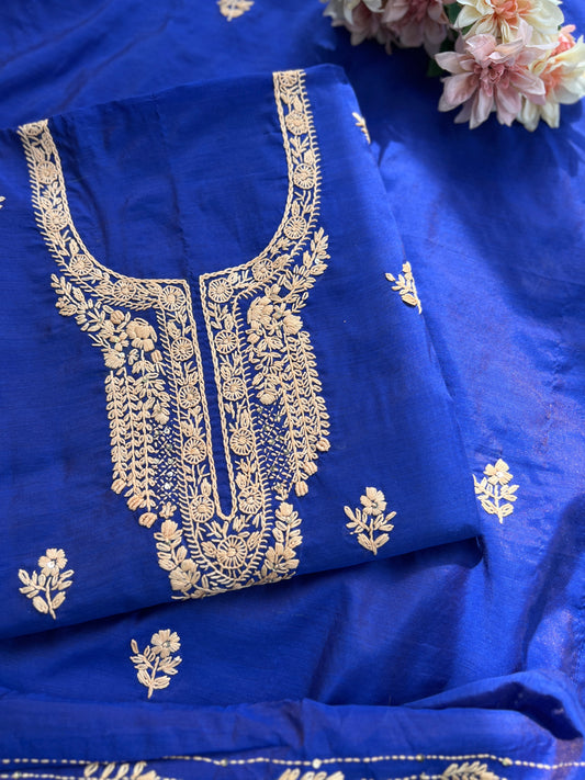 Royal Blue  Hand-Embroidered Chanderi Silk