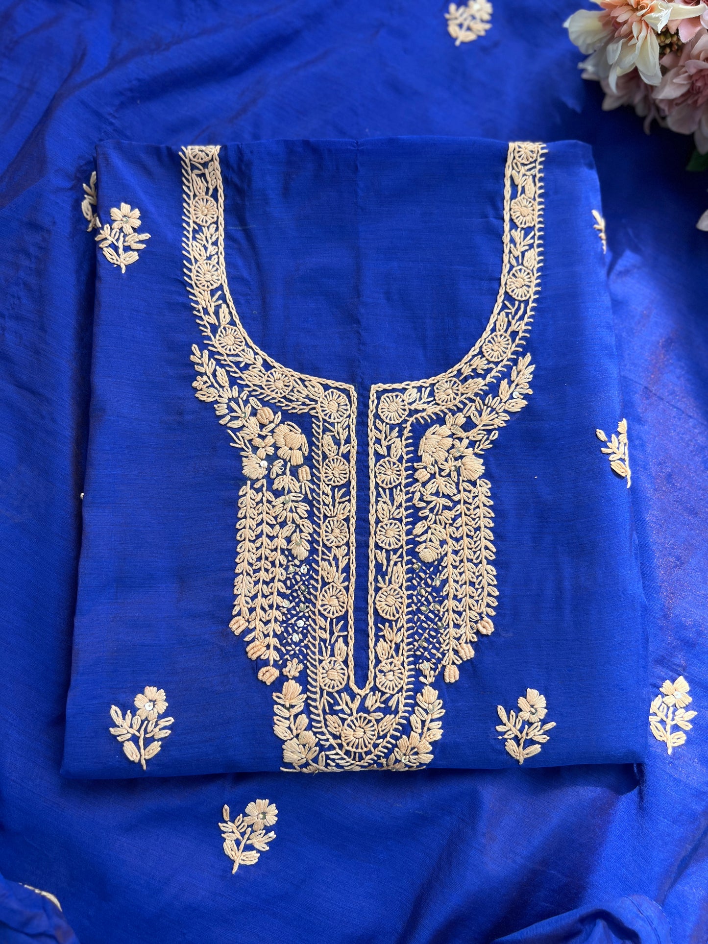 Royal Blue  Hand-Embroidered Chanderi Silk