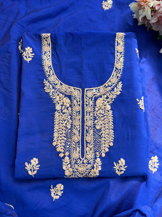 Royal Blue  Hand-Embroidered Chanderi Silk