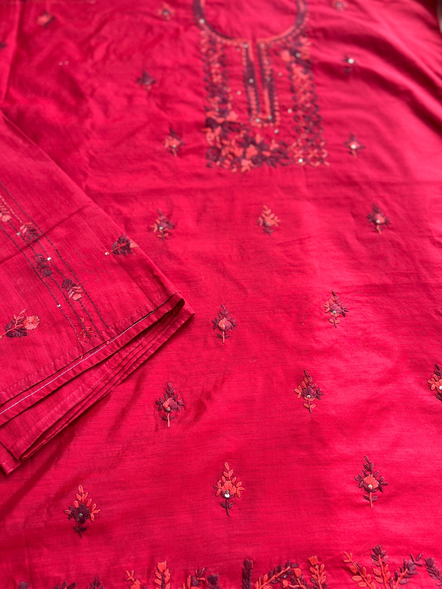 Red Floral Hand Embroidery Suit