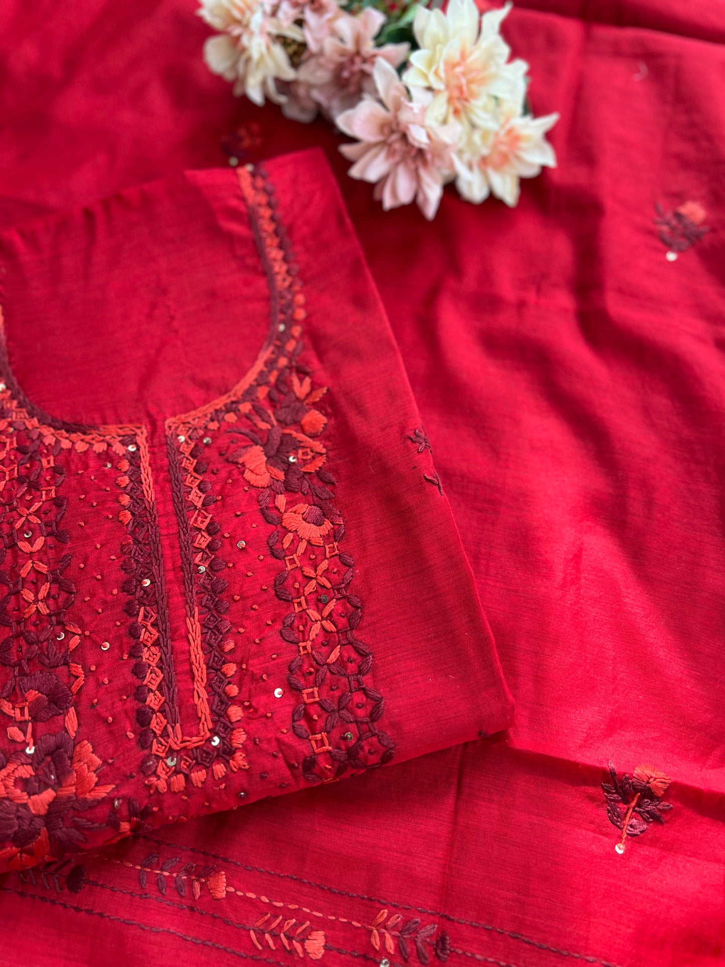 Red Floral Hand Embroidery Suit