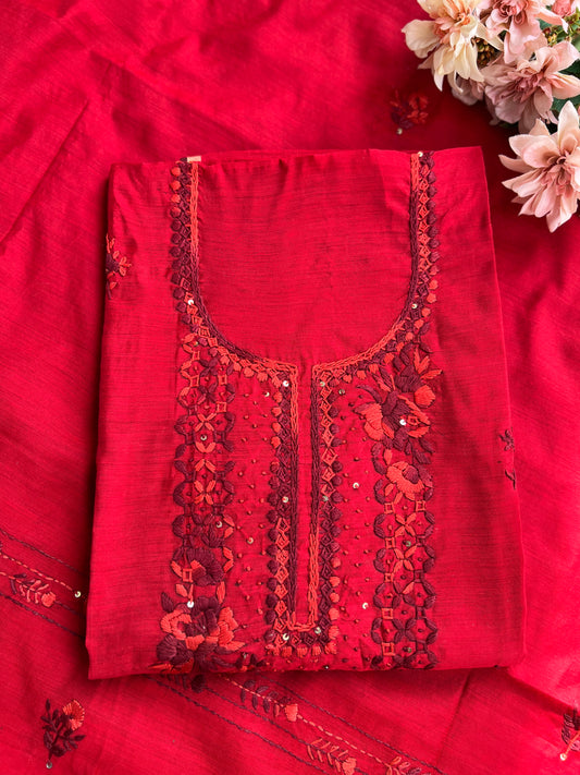 Red Floral Hand Embroidery Suit