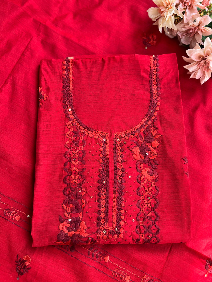 Red Floral Hand Embroidery Suit