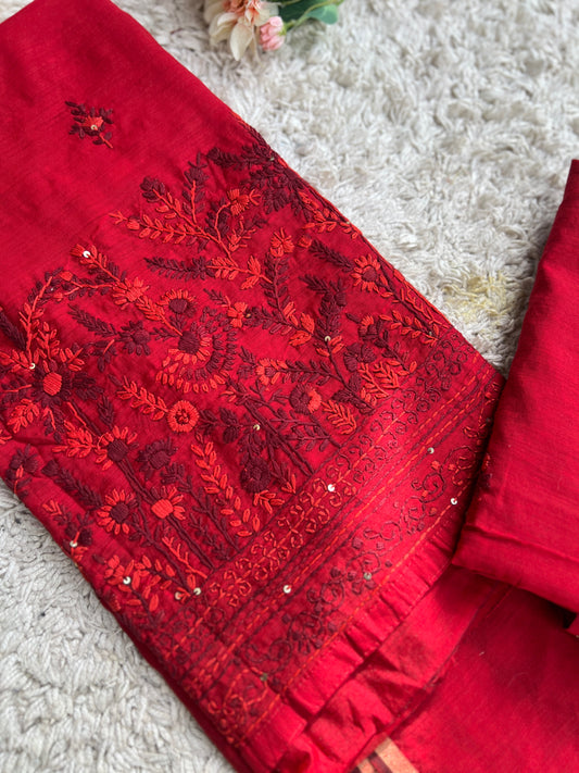 Red Floral Hand Embroidery Suit