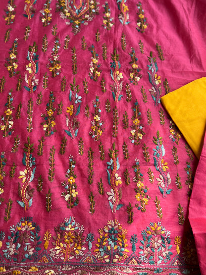Blush Pink Chanderi Silk Floral Embroidery Set