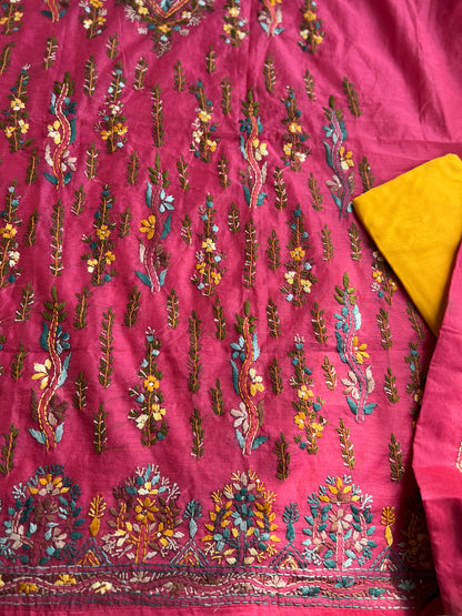 Blush Pink Chanderi Silk Floral Embroidery Set