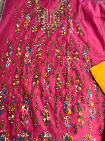 Blush Pink Chanderi Silk Floral Embroidery Set
