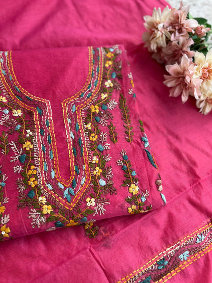 Blush Pink Chanderi Silk Floral Embroidery Set