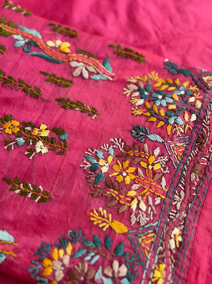 Blush Pink Chanderi Silk Floral Embroidery Set