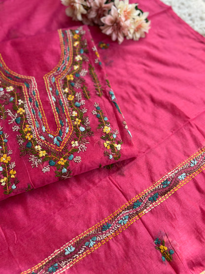 Blush Pink Chanderi Silk Floral Embroidery Set