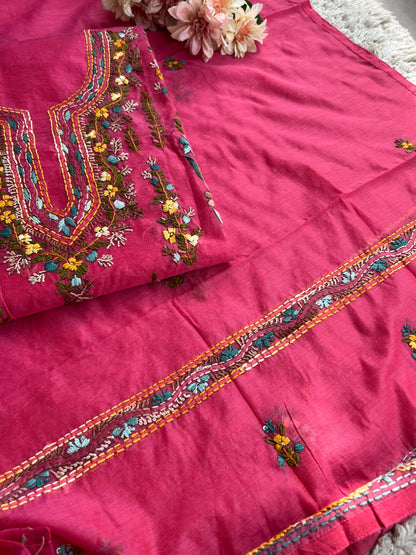 Blush Pink Chanderi Silk Floral Embroidery Set