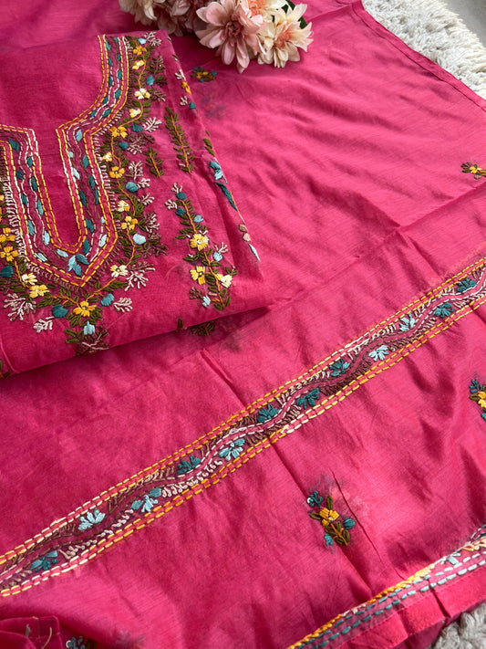 Blush Pink Chanderi Silk Floral Embroidery Set