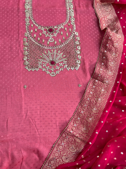 Handcrafted Neck Design with Luxurious Banarasi Boota Dupatta