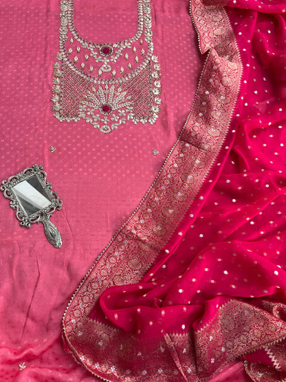Handcrafted Neck Design with Luxurious Banarasi Boota Dupatta