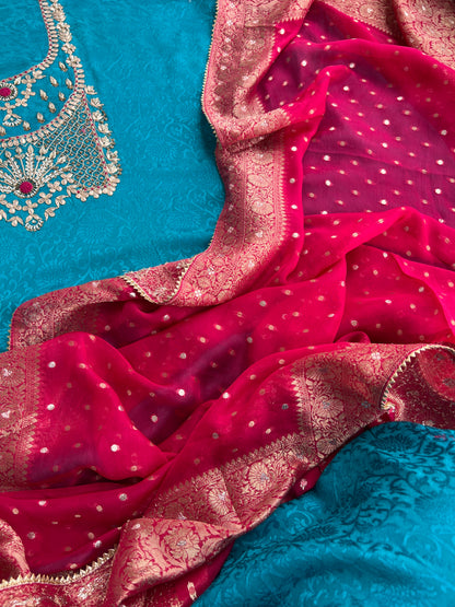 Handcrafted Neck Design with Luxurious Banarasi Boota Dupatta