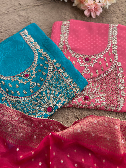 Handcrafted Neck Design with Luxurious Banarasi Boota Dupatta