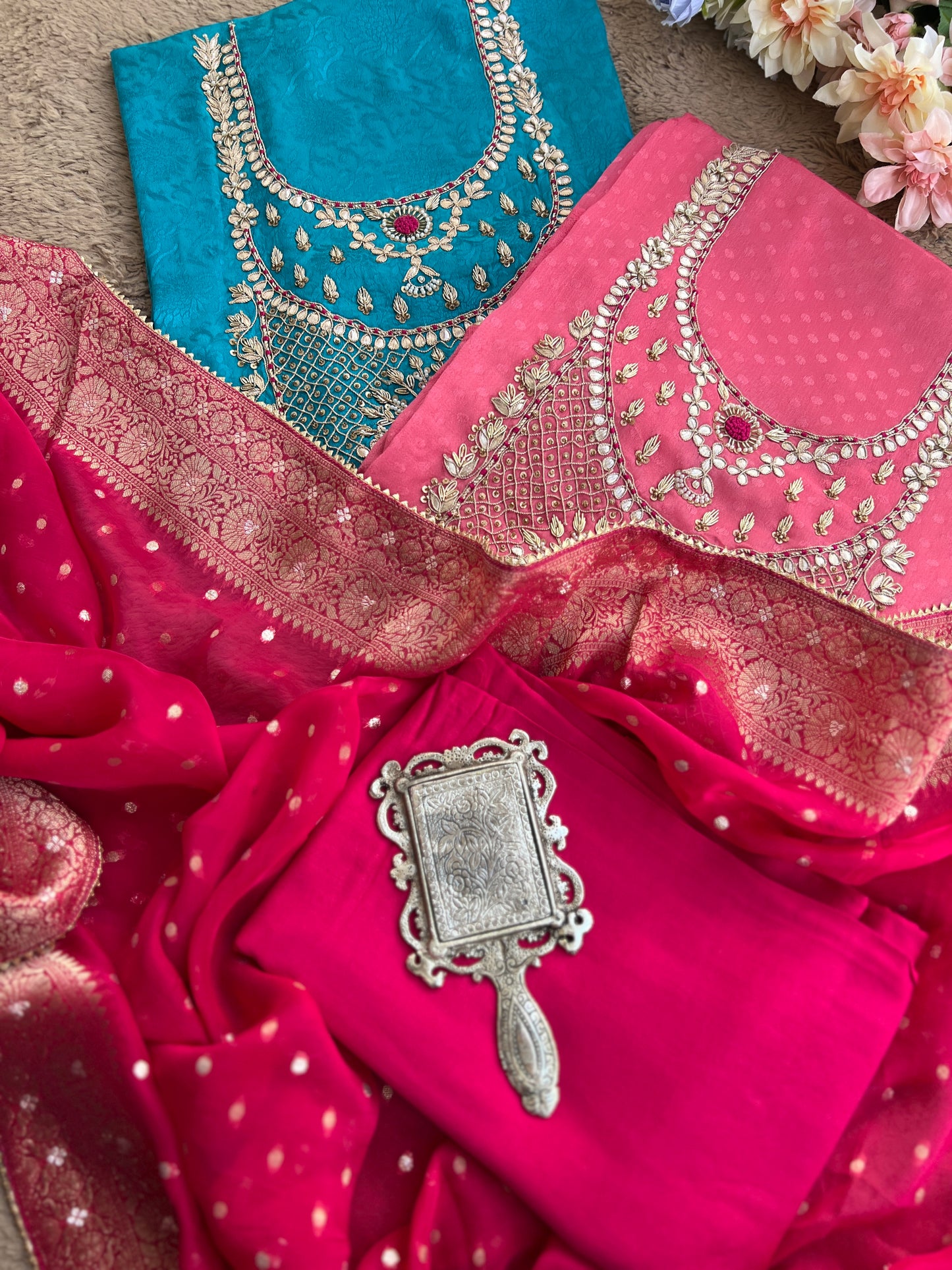 Handcrafted Neck Design with Luxurious Banarasi Boota Dupatta