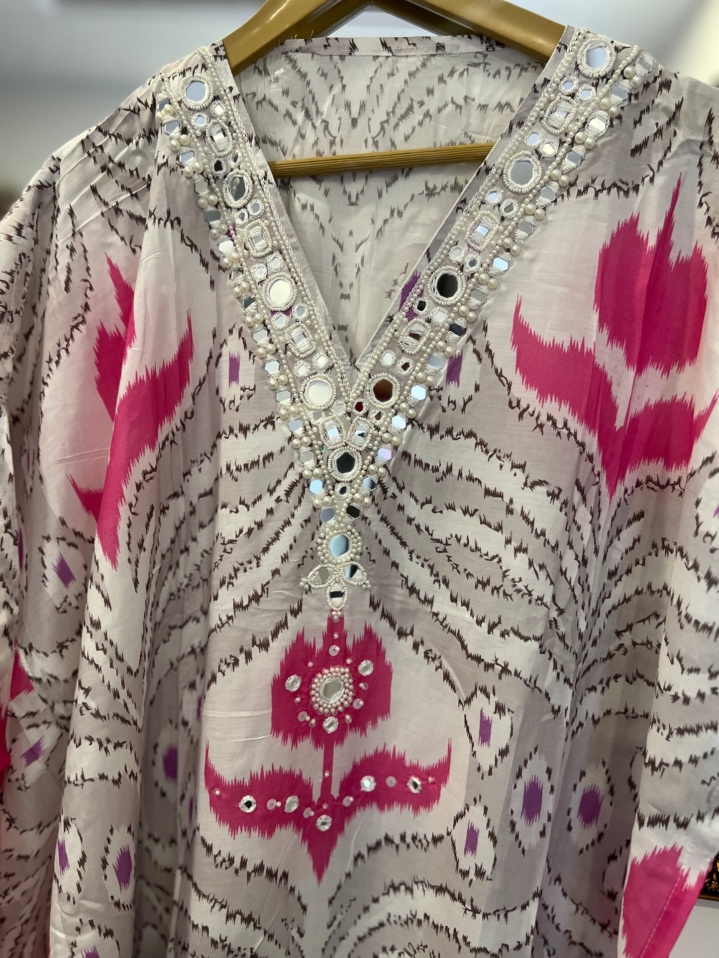Pink Ikat Maslin Suit Set