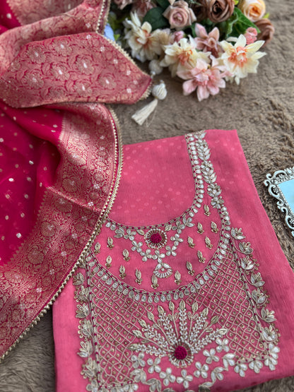 Handcrafted Neck Design with Luxurious Banarasi Boota Dupatta