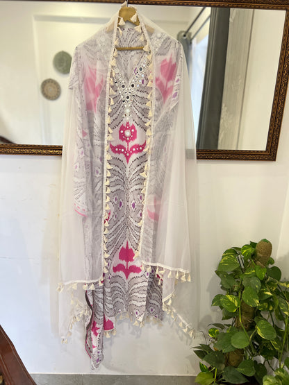 Pink Ikat Maslin Suit Set