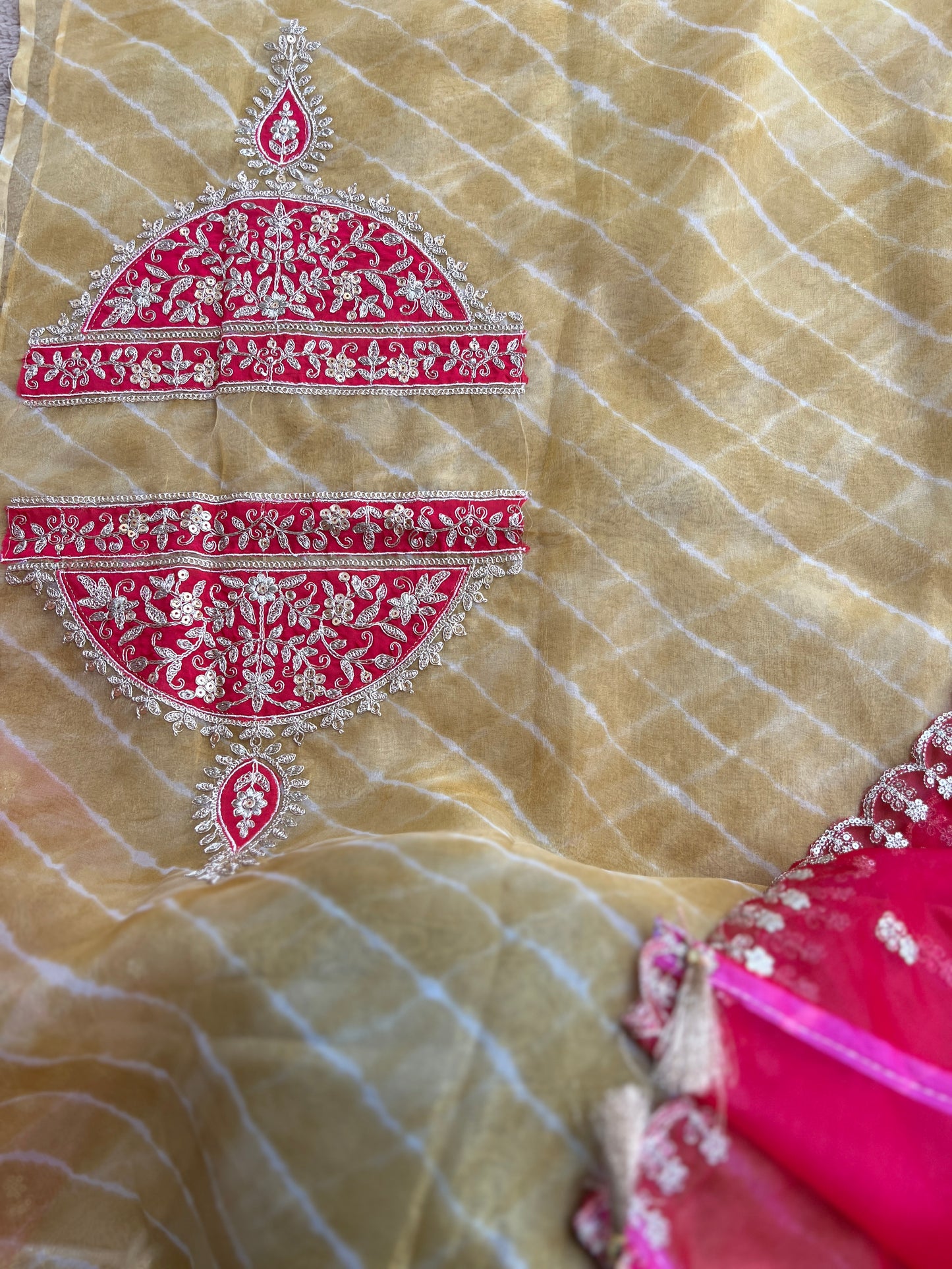 Laheriya Embroidered Beauty with Organza Dupatta