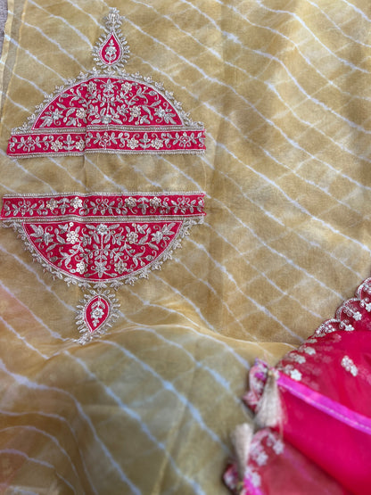 Laheriya Embroidered Beauty with Organza Dupatta