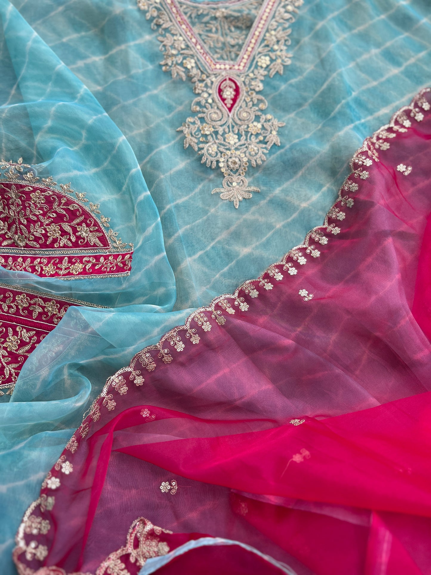Laheriya Embroidered Beauty with Organza Dupatta