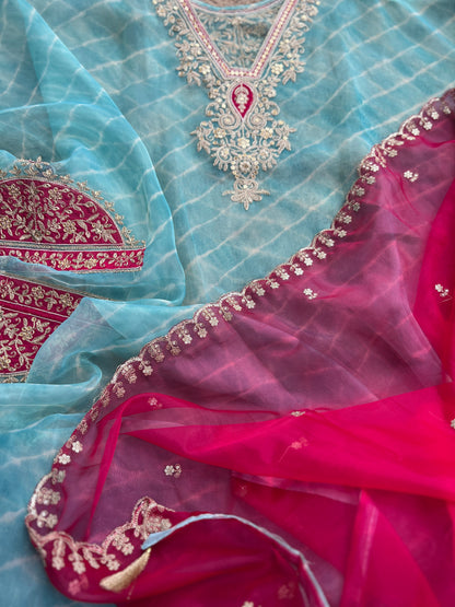 Laheriya Embroidered Beauty with Organza Dupatta
