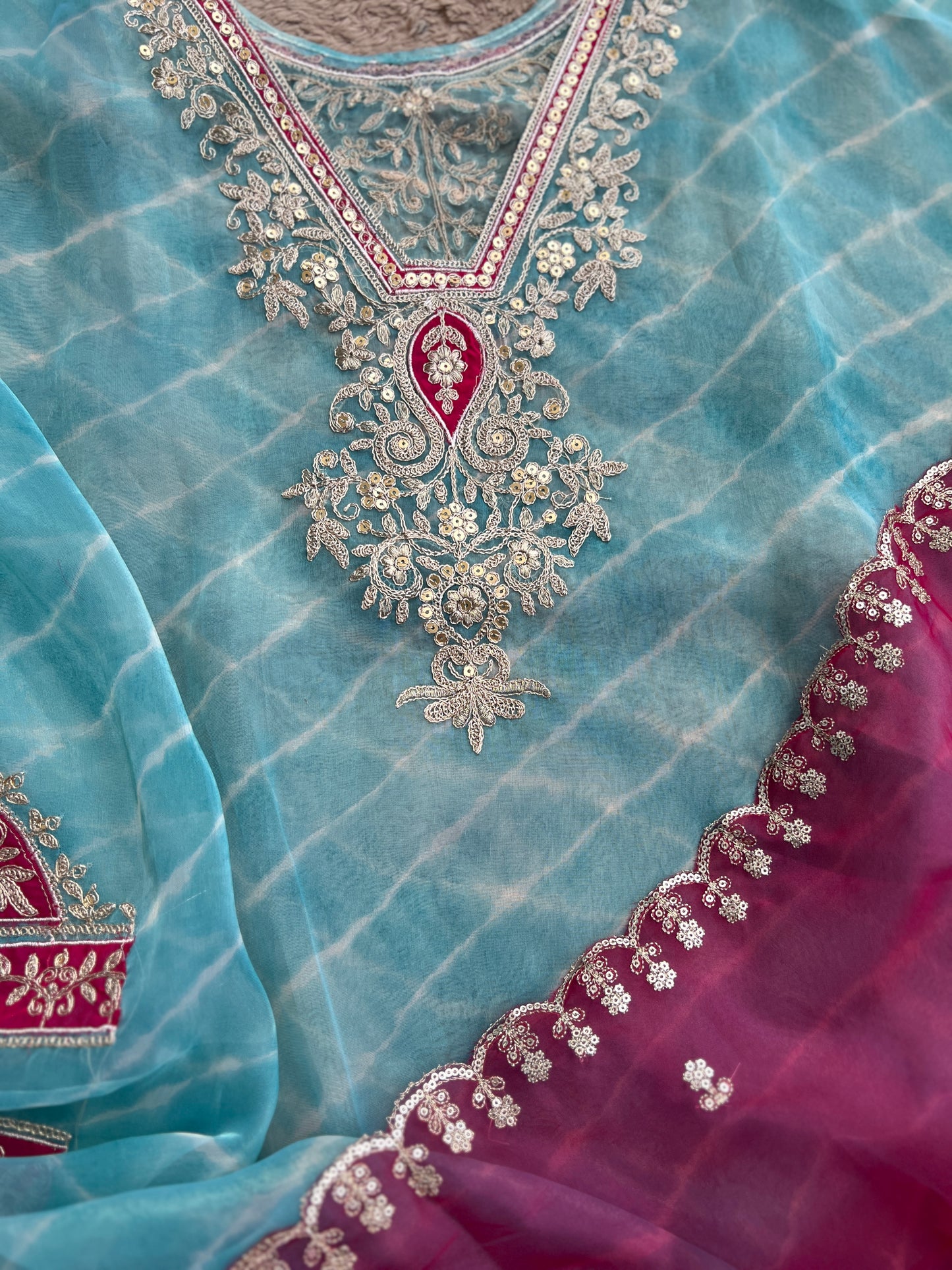 Laheriya Embroidered Beauty with Organza Dupatta