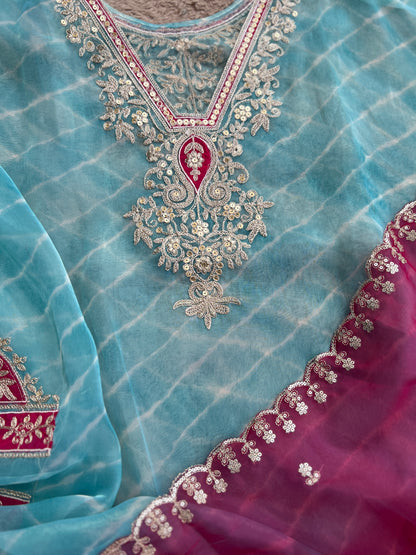 Laheriya Embroidered Beauty with Organza Dupatta