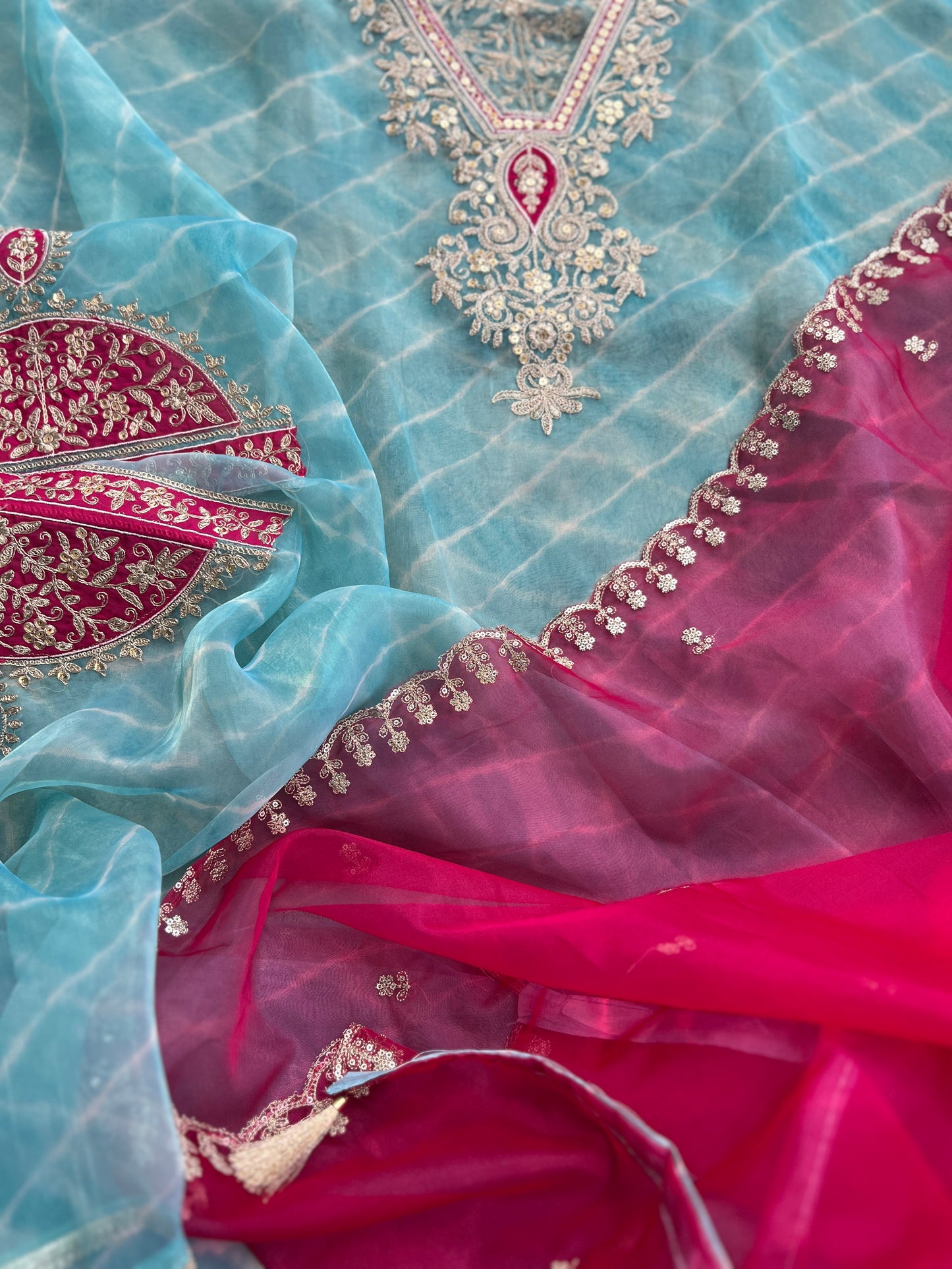 Laheriya Embroidered Beauty with Organza Dupatta