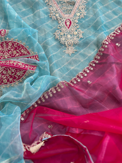 Laheriya Embroidered Beauty with Organza Dupatta