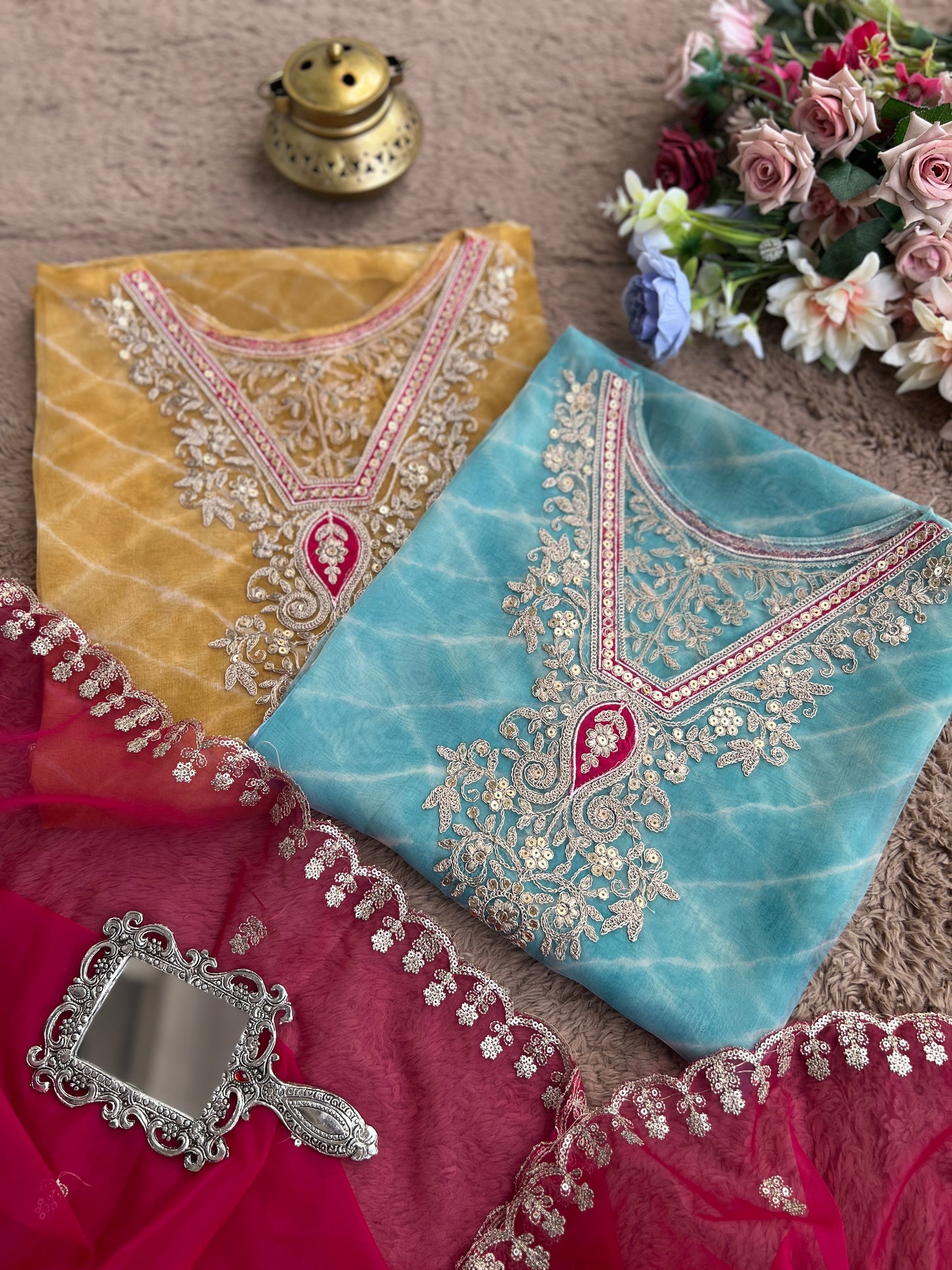 Laheriya Embroidered Beauty with Organza Dupatta